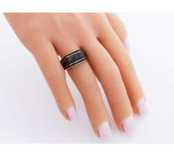 Sygnet złoty 585 z czarnymi cyrkoniami z czarnym rodem unisex