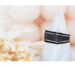 Sygnet złoty 585 z czarnymi cyrkoniami z czarnym rodem unisex