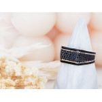 Sygnet złoty 585 z czarnymi cyrkoniami z czarnym rodem unisex