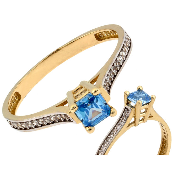 Pierścionek ze złota 585 niebieskie oczko z cyrkoniami