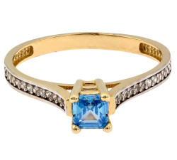 Pierścionek ze złota 585 niebieskie oczko z cyrkoniami