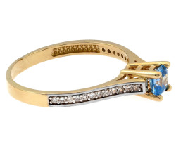 Pierścionek ze złota 585 niebieskie oczko z cyrkoniami