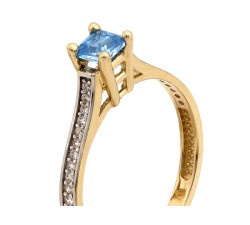 Pierścionek ze złota 585 niebieskie oczko z cyrkoniami