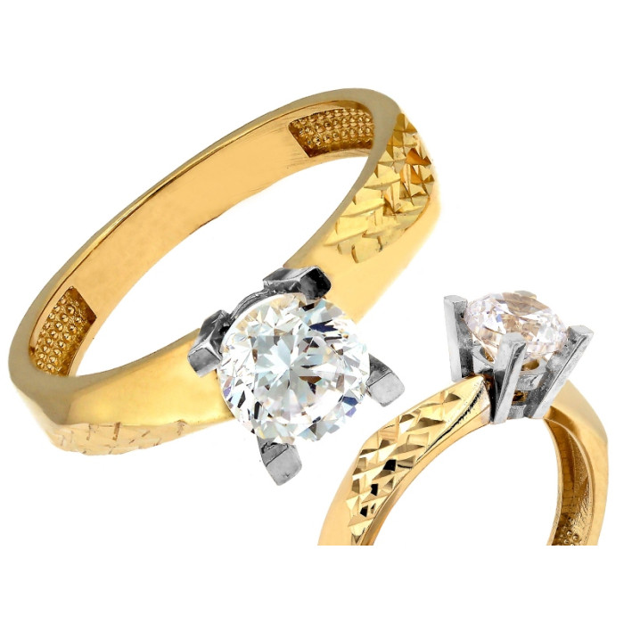 Złoty pierścionek 585 na zaręczyny z cyrkonią