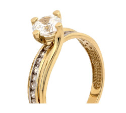 Złoty pierścionek zaręczynowy 585 z białymi cyrkoniami