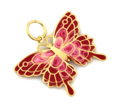 Zawieszka złota 585 delikatna oryginalna klasyczna czerwony motyl emaliowany na prezent