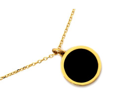 Złoty naszyjnik 585 z kółeczkiem i czarnym kamieniem elegancki wzór 14kt