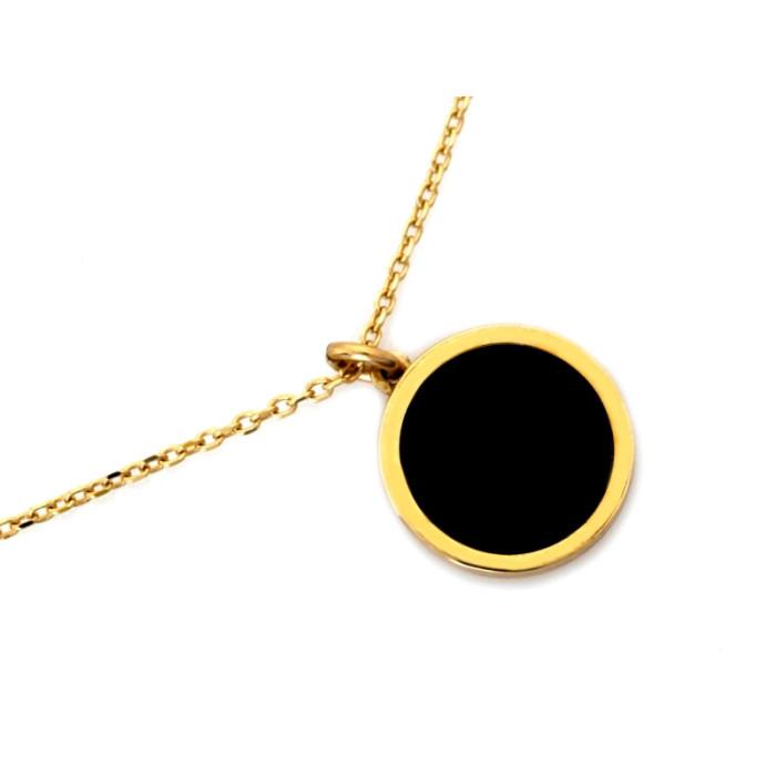 Złoty naszyjnik 585 z kółeczkiem i czarnym kamieniem elegancki wzór 14kt