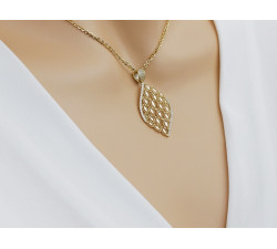 Przywieszka 585 złota duża ekskluzywna z ażurem i błyszczącymi cyrkoniami modny kształt liść