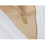 Przywieszka 585 złota duża ekskluzywna z ażurem i błyszczącymi cyrkoniami modny kształt liść