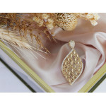 Przywieszka 585 złota duża ekskluzywna z ażurem i błyszczącymi cyrkoniami modny kształt liść