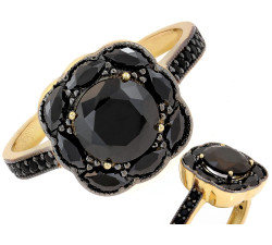 Pierścionek złoty z onyksami i czarnym rodem S