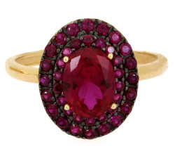 Pierścionek złoty 585 markiza z czerwonymi cyrkoniami na prezent