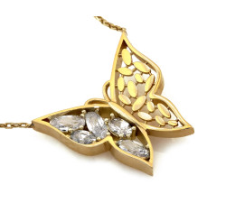 Naszyjnik złoty motylek z azurowym zdobieniem i cyrkoniami 585