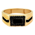 Złoty sygnet 585 unisex z czarnymi cyrkoniami dla mężczyzny