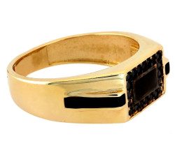 Złoty sygnet 585 unisex z czarnymi cyrkoniami dla mężczyzny