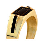 Złoty sygnet 585 unisex z czarnymi cyrkoniami dla mężczyzny