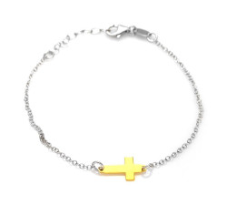 Elegancka bransoletka srebrna 925 z pozłacanym krzyżykiem w stylu celebrytki