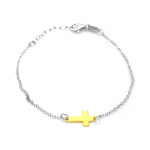 Elegancka bransoletka srebrna 925 z pozłacanym krzyżykiem w stylu celebrytki