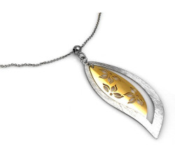 Naszyjnik srebrny 925 z długą pozłacaną zawieszką w kształcie listka
