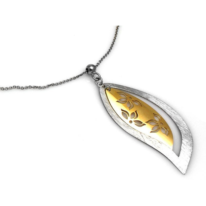 Naszyjnik srebrny 925 z długą pozłacaną zawieszką w kształcie listka