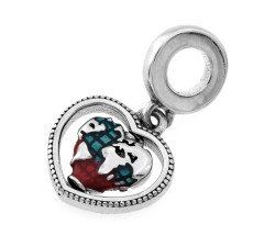 Srebrny beads 925 serce z mapą motyw podróżniczy charms do bransoletki