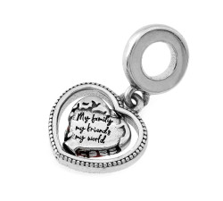 Srebrny beads 925 serce z mapą motyw podróżniczy charms do bransoletki