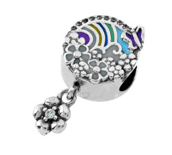 Srebrna przywieszka charms 925 beads do bransoletki z kwiatuszkami