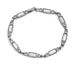 Bransoletka srebrna 925 z opalami i cyrkoniami prostokątne ogniwa