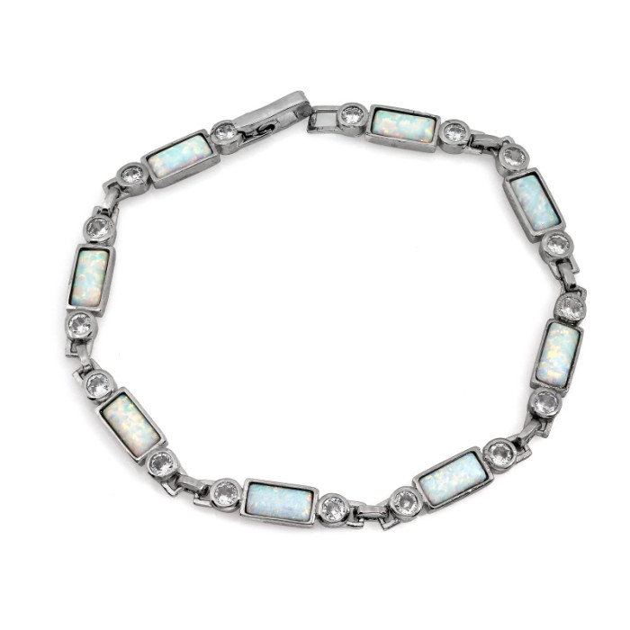 Bransoletka srebrna 925 z opalami i cyrkoniami prostokątne ogniwa