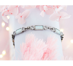 Bransoletka srebrna 925 z opalami i cyrkoniami prostokątne ogniwa