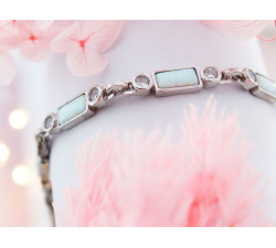 Bransoletka srebrna 925 z opalami i cyrkoniami prostokątne ogniwa