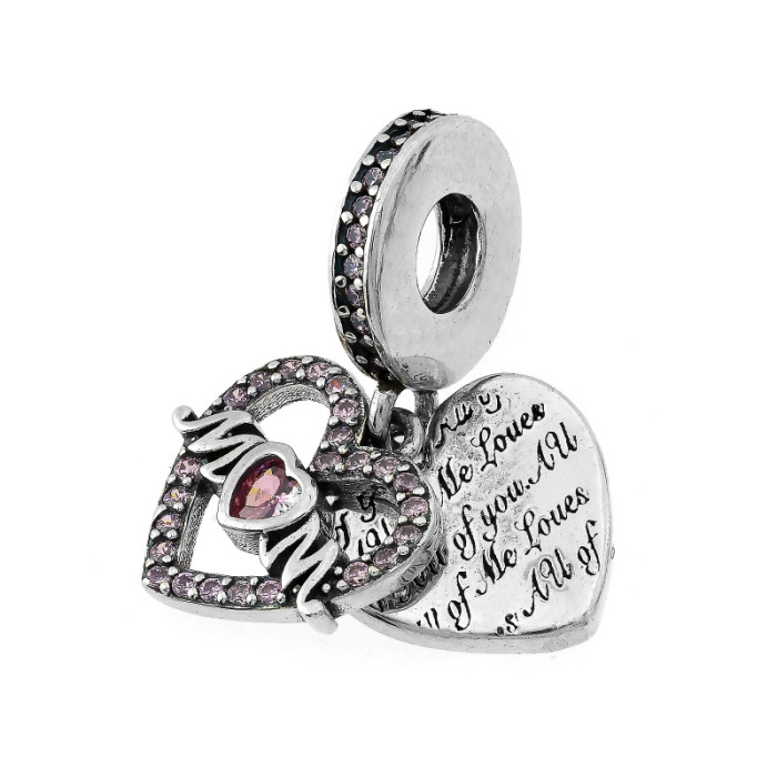 Srebrny wisiorek beads 925 zawieszka charms do bransoletki dwa serduszka