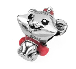 Srebrny wisiorek charms 925 dziecięcy beads myszka z różową kokardką