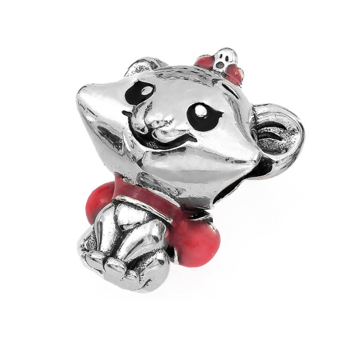 Srebrny wisiorek charms 925 dziecięcy beads myszka z różową kokardką