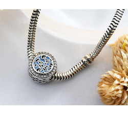 Srebrny charms 925 do bransoletki z cyrkoniami beads z niebieskim wzorem