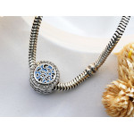Srebrny charms 925 do bransoletki z cyrkoniami beads z niebieskim wzorem