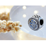 Srebrny charms 925 do bransoletki z cyrkoniami beads z niebieskim wzorem