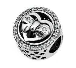 Srebrna przywieszka charms 925 modny beads z serduszkiem z cyrkoniami