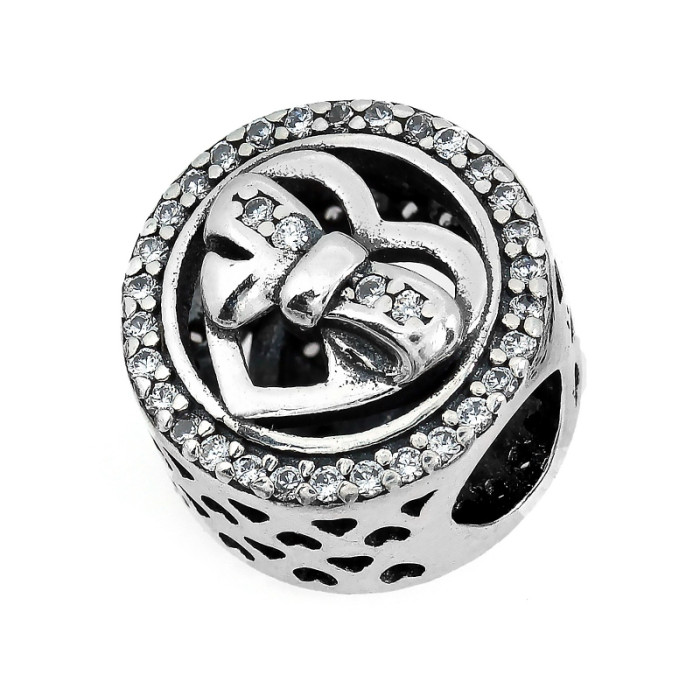 Srebrna przywieszka charms 925 modny beads z serduszkiem z cyrkoniami