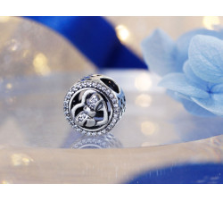 Srebrna przywieszka charms 925 modny beads z serduszkiem z cyrkoniami