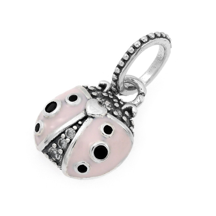 Zawieszka ze srebra charms 925 biedronka emaliowana z cyrkoniami