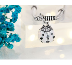 Zawieszka ze srebra charms 925 biedronka emaliowana z cyrkoniami