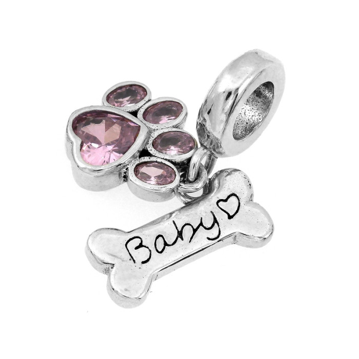 Zawieszka ze srebra 925 psia łapka i kość charms do bransoletki
