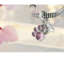 Zawieszka ze srebra 925 psia łapka i kość charms do bransoletki
