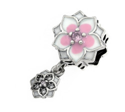 Zawieszka ze srebra 925 charms beads z emaliowanym kwiatkiem