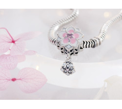 Zawieszka ze srebra 925 charms beads z emaliowanym kwiatkiem