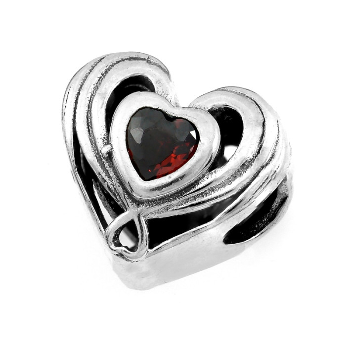 Zawieszka ze srebra 925 serduszko z czerwonym kamieniem charms