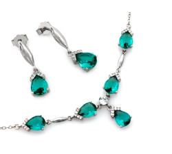 Srebrny komplet z zielonymi cyrkoniami