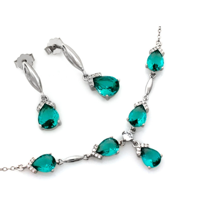 Srebrny komplet z zielonymi cyrkoniami